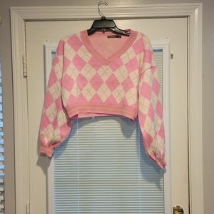 Pink and white crop top sweater